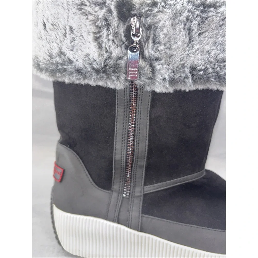 London Fog Collection CHERYL Black And Gray Fur Lined‎ Winter Boots Women's 10